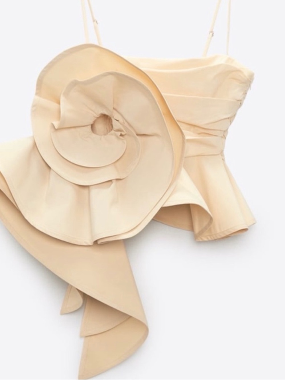 New ZARA voluminous flower floral ruffle Cream Strap Peplum Top size small - Picture 3 of 13